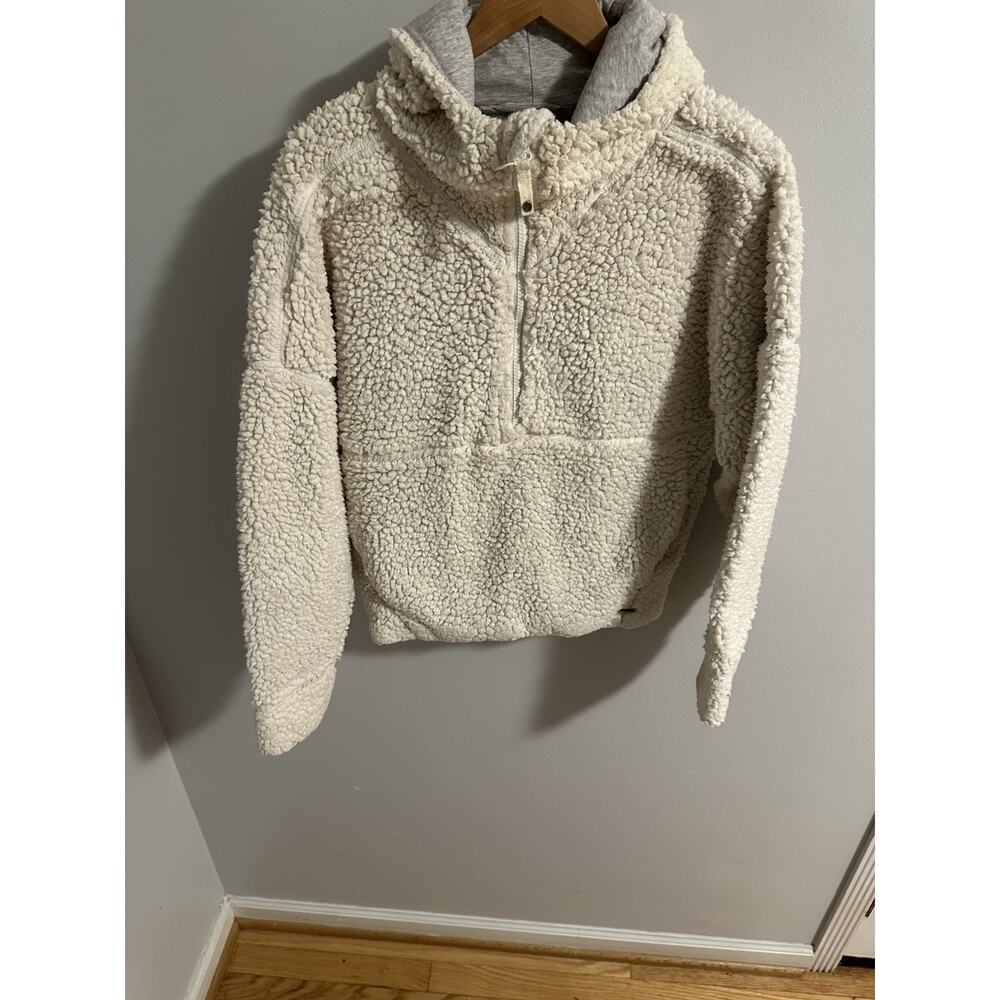 Prana Ivory Sherpa Hoodie Women’s Small Medium 1/4 Zip Pullover Cozy Fleece